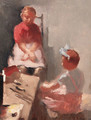 Two girls admiring their dollhouse - Heinrich Martin Krabb