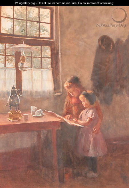 Girls reading in an interior - Heinrich Martin Krabb