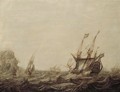 A penschilderij Threemasters off a rocky coast in a stiff breeze - Heerman Witmont