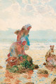 Figures on a beach gathering mussels with a dog - Hector Caffieri