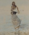 A mother carrying her child through the shallows - Hector Caffieri