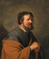 A seated man, his hand resting on a stick - Hendrick Bloemaert