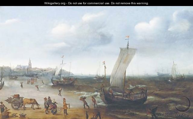 The beach at Scheveningen - Cornelis Hendricksz. The Younger Vroom