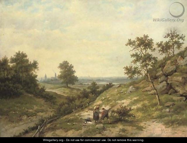 Woodgatherers in a hilly landscape - Hendrik Barend Koekkoek