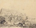 A battle scene with trumpets blowing the retreat - Hendrick Verschuring