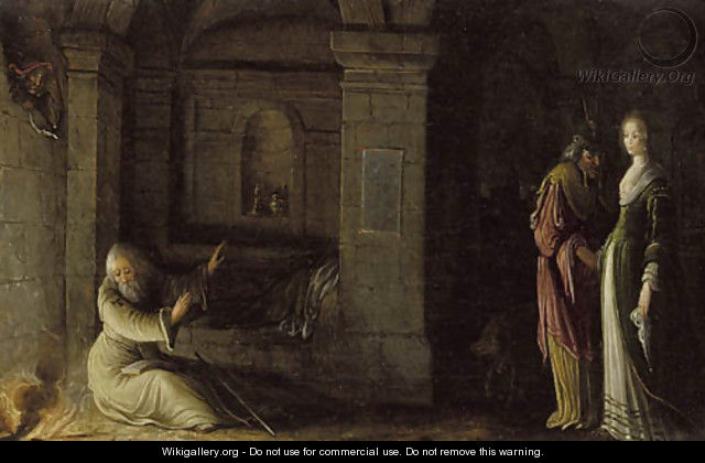 The interior of a crypt by night with the Temptation of Saint Antony - Hendrick Van Steenwijk II