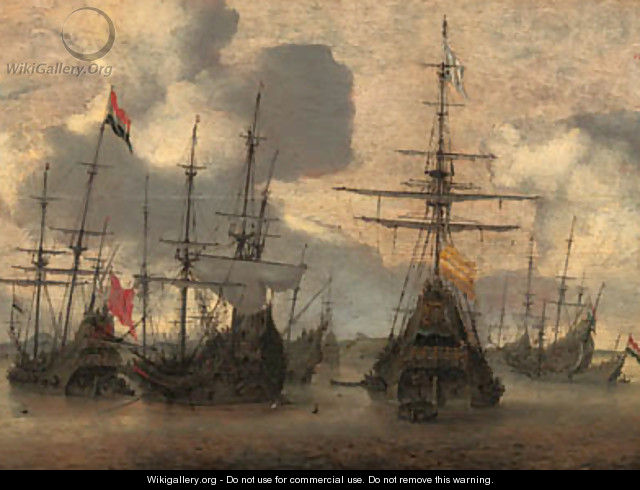 Dutch men-o-war anchored off the coast - Hendrik van Anthonissen