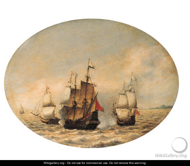 A Dutch merchantman under attack offshore - Hendrik van Anthonissen