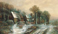 Figures in a winter village landscape - Harry Foster Newey