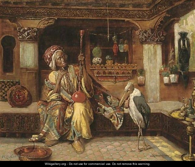 Oriental smoker with hookah and marabou - Gyula Tornai