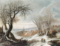 A winter landscape with peasants, a village beyond - Gijsbrecht Leytens