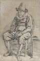 A seated man wearing a hat holding a roemer - Haarlem School