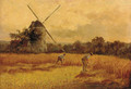 Figures harvesting before a windmill - Harry Wallace