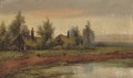 Cottages beside a pool at sunset - Hubert Thornley