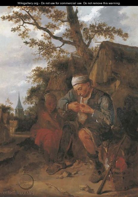 Peasants seated outside a farmhouse - Harmen Fransz. Hals