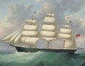The full-rigged ship Duisburg flying her number at sea - Francis Hustwick
