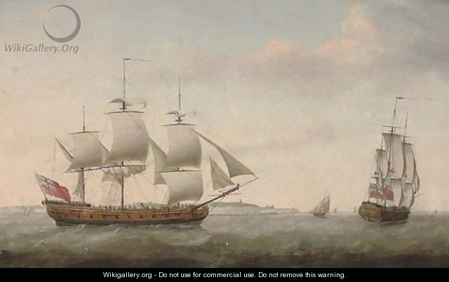 The merchantman Augustus Caesar in two positions in the Channel off Dover - Francis Holman