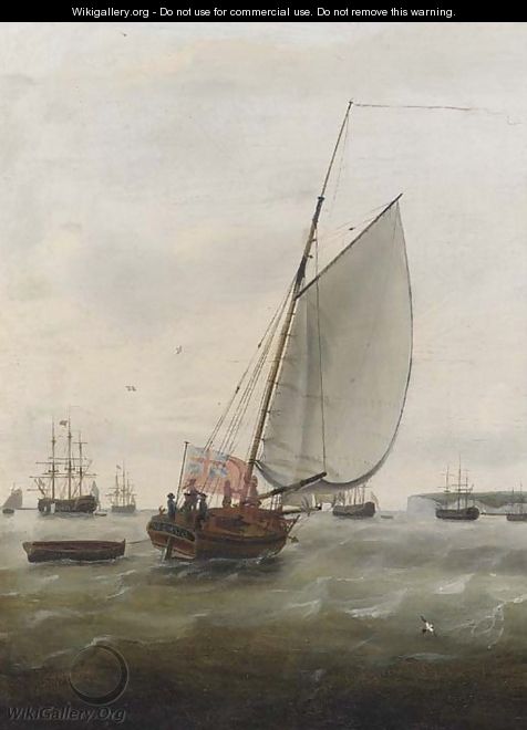 The cutter Mermaid running into the fleet anchorage at the Downs - Francis Holman