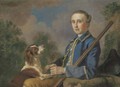 Portrait of Sir Henry Paulet St. John, Bt., three-quarter-length, seated in a landscape with his gun and spaniel - Francis Hayman
