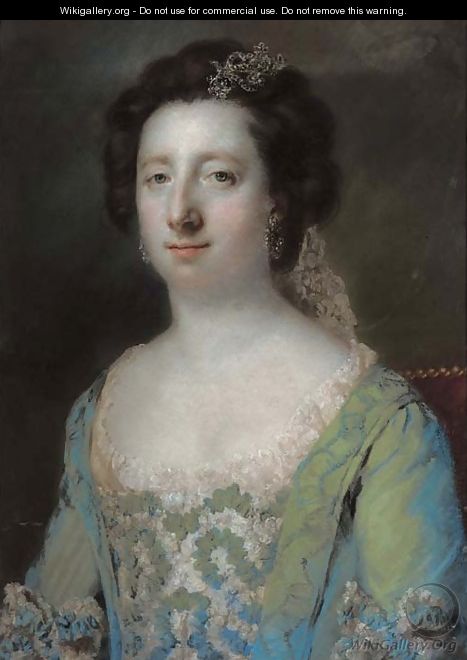 Portrait of The Hon. Mrs Bridget Gunning, half length, in a blue ruffled gown - Francis Coates Jones