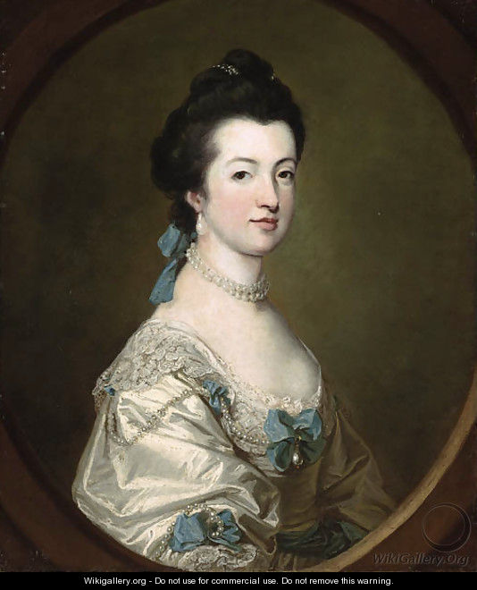 Portrait of the Hon. Elizabeth Booth (1743-1765), half length, in a white dress decorated with bows and pearls, within a feigned stone oval - Francis Coates Jones