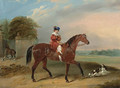 A child on a bay horse with a spaniel outside the grounds of an estate - Francis Calcraft Turner