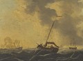 Men-o'war in coastal waters; and Shipping riding out a gale in the Channel - Francis Swaine