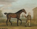 A bay hunter and a groom in a landscape - Francis Sartorius