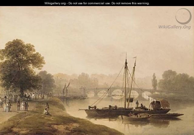 Figures before Richmond bridge - Francis Nicholson