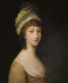 Portrait of Miss Anne Crawley, bust-length, in a yellow dress and feathered cap - Francis Wheatley