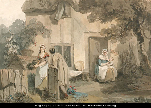 Figures outside a cottage - Francis Wheatley