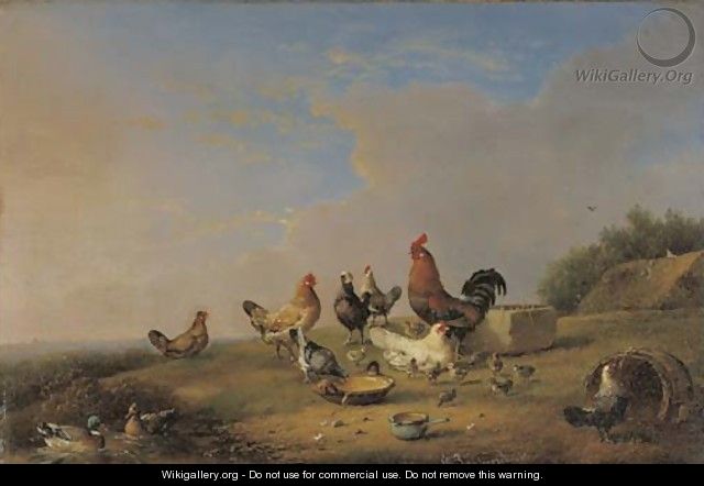 Poultry by a stream - Franz van Severdonck