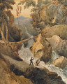 Soldiers beneath a torrent, on a mountain pass - Francois Louis Thomas Francia