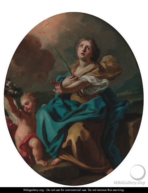 A female saint with a putto - Francesco de Mura