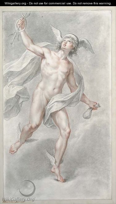 Mercury carrying his caduceus looking up to the left - Francesco Bartolozzi