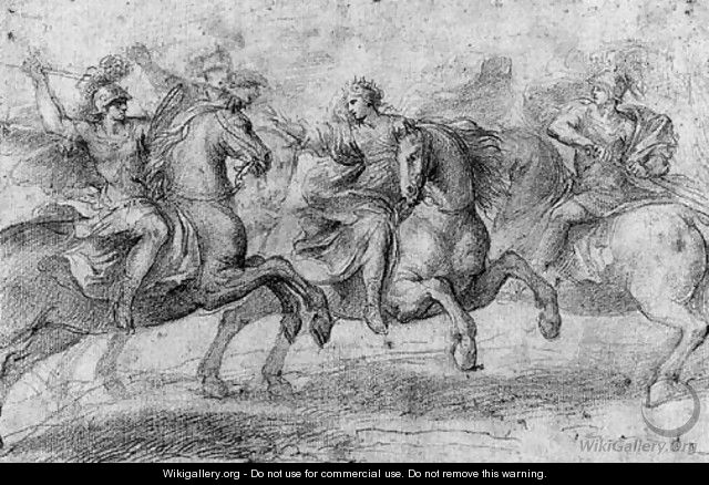 A Queen on Horseback interceding between two Warriors - Francesco Allegrini