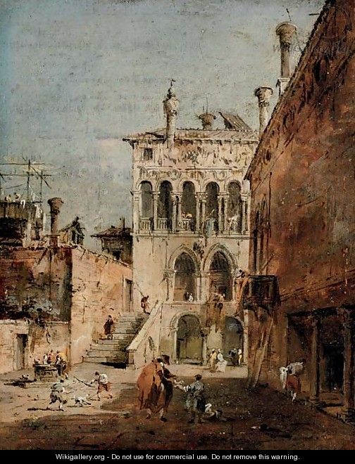 An architectural capriccio with a campiello - Francesco Guardi