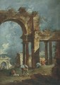 An architectural capriccio with figures in front of a ruined arch, with other ruins beyond - Francesco Guardi
