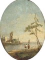 A capriccio of the Venetian lagoon with figures by the shore - Francesco Guardi