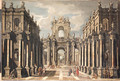 An architectual fantasy with classical figures conversing and contemporary spectators above - Francesco Galli, Il Bibiena
