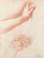 Two studies of a left hand holding a cloth - Francesco Furini