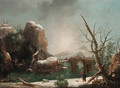 A mountainous winter landscape with peasants on a barge - Francesco Foschi