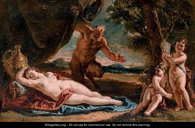 Jupiter gazing upon a sleeping Antiope, with attendant putti - Francesco Fontebasso