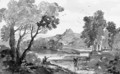 An Italian river landscape with two travellers on a road - Francesco Zuccarelli