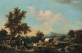 A river landscape with peasants, cattle and goats near farm buildings - Francesco Zuccarelli