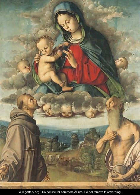 The Madonna and Child appearing to Saints Francis of Assisi and Jerome - Francesco Da Cotignola (see Zaganelli, Francesco di Bosio)