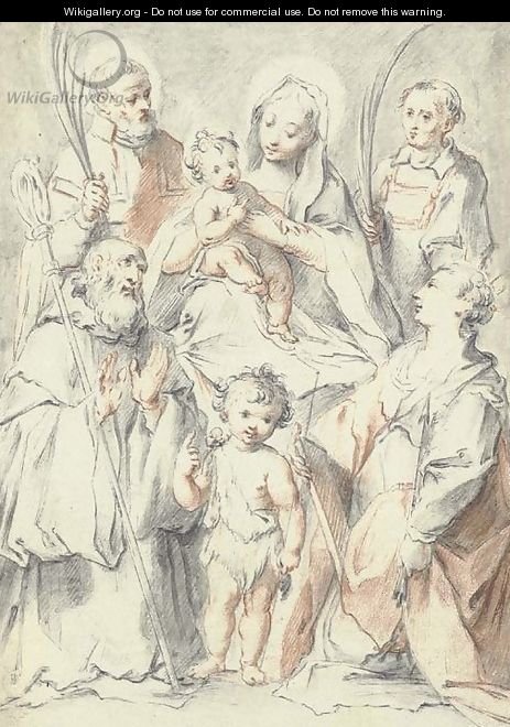 The Madonna and Child with the Infant Baptist and Saint Ursula, Saint Benedict, Saint Stephen or Saint Laurence, and another martyr - Francesco Vanni