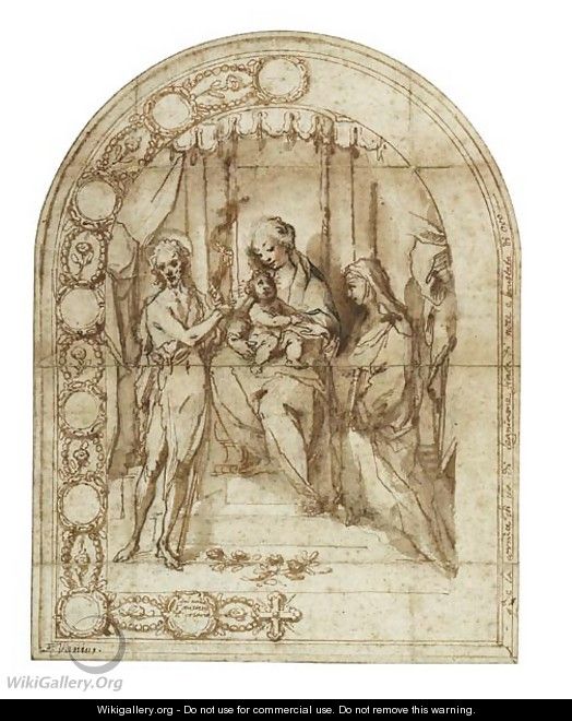Design For An Altarpiece The Mystic Marriage Of Saint Catherine Of Siena With Saint John The Baptist - Francesco Vanni