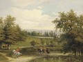 A hunting party on a wooded track with an extensive landscape beyond - (after) Wilhelm August Rieder