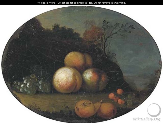 Peaches, grapes, pears and cherries in a wooded clearing - (after) Tobias Stranover